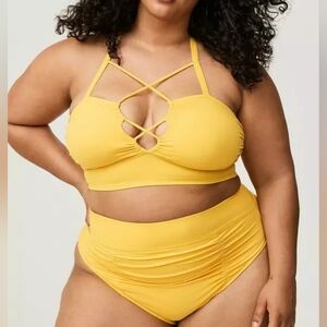 Torrid Yellow Wire Free Cross Front Swim Bikini Set Size 3X 22/24 NWT